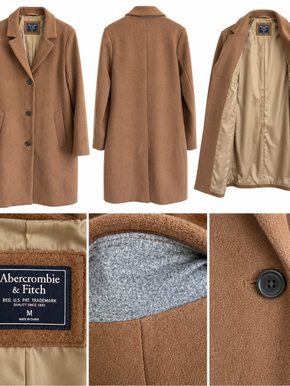 Abercrombie & Fitch The A&F Dad Coat Camel Brown Size M